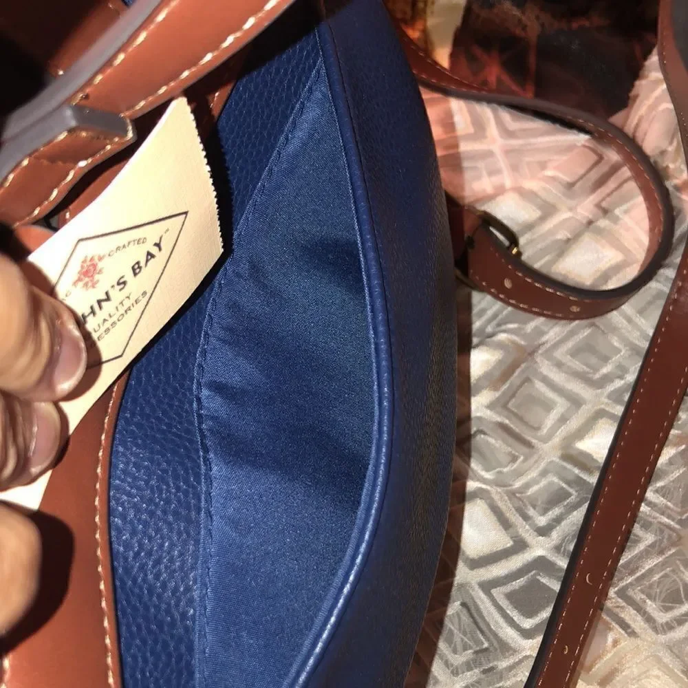 St. John’s Bay Faux Leather Navy Brown Westbrook Backpack Purse